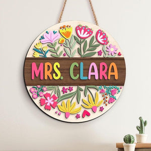 Custom 3D Teacher Door Hanger, Gift For Teacher, Floral Teacher Name Door Hanger, Classroom Decor, Back To School Gift, Teacher Welcome Sign