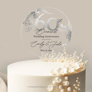 Diamond Anniversary Cake Topper 60th Anniversary Cake Topper Round Personalized Custom Anniversary Cake Topper 60th Anniversary Gift