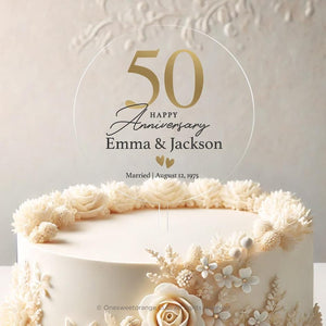 Personalized Round Anniversary Cake Topper 30th/40th/50th Anniversary Cake Topper Round Gold Print Anniversary Cake Topper 50th Anniversary
