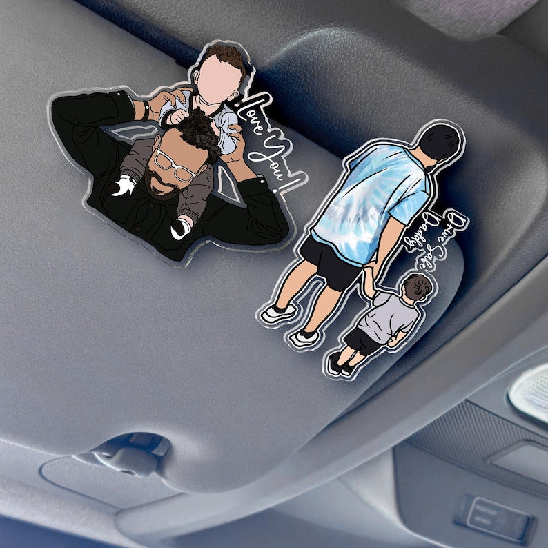 Personalized Father's Day Gift For Dad, Custom Portrait From Photo Car Visor Clip, New Dad Gift, Faceless Portrait Visor, Gift For Husband