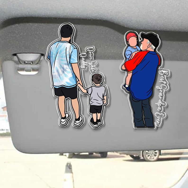 Personalized Father's Day Gift For Dad, Custom Portrait From Photo Car Visor Clip, New Dad Gift, Faceless Portrait Visor, Gift For Husband