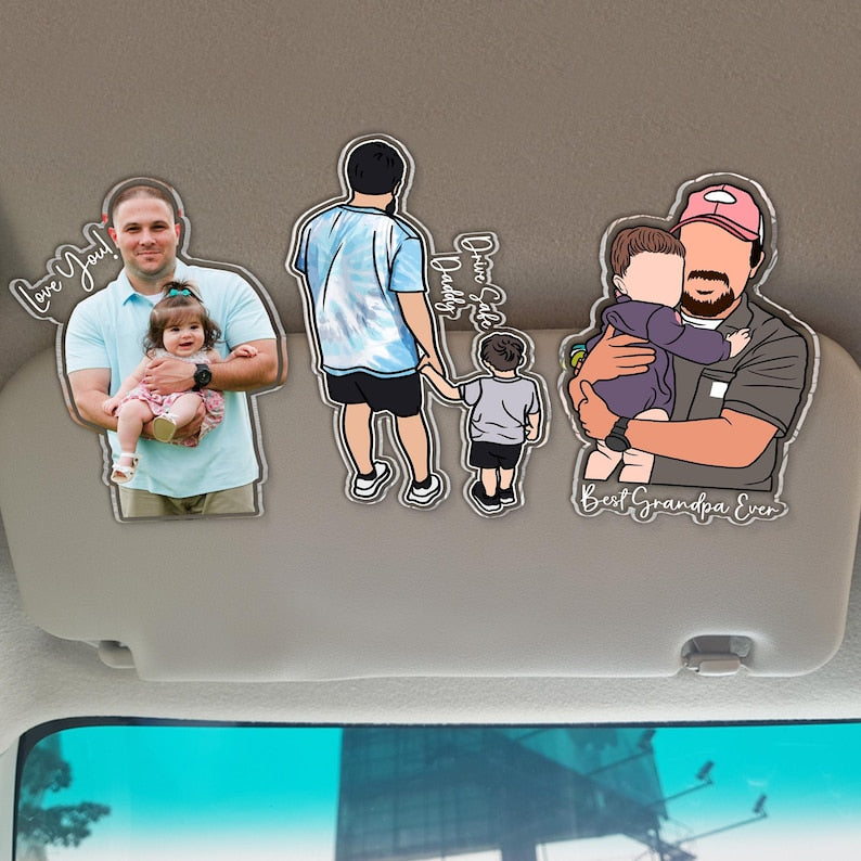 Personalized Father's Day Gift For Dad, Custom Portrait From Photo Car Visor Clip, New Dad Gift, Faceless Portrait Visor, Gift For Husband