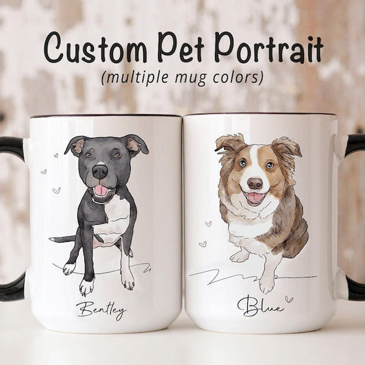 Custom Dog Watercolor from Photo, Custom Dog Cat Ceramic Mug, Pet Mug Gift for Pet Lover, Dog Memorial Gift, Pet Portrait Mug Gift