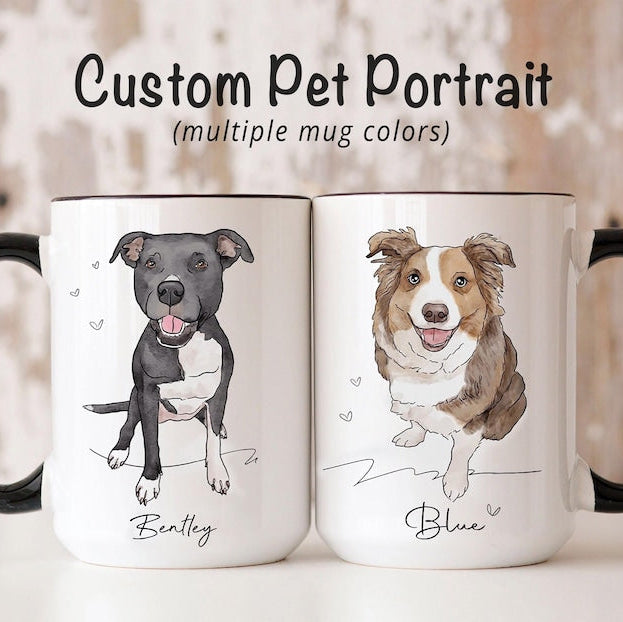 Custom Dog Watercolor from Photo, Custom Dog Cat Ceramic Mug, Pet Mug Gift for Pet Lover, Dog Memorial Gift, Pet Portrait Mug Gift