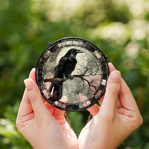 Raven Stained Glass Suncatcher, Gothic Crow Window Hanging, Unique Indoor Home Decor, Halloween Gift, Housewarming Gift Idea for Dark Theme