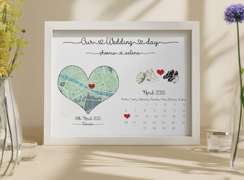 Wedding Map frame Gift, Personalised Wedding engaged Frame, Wedding Date Gift, Wedding Gifts, Couple Gift, Wedding Location Gift, new couple