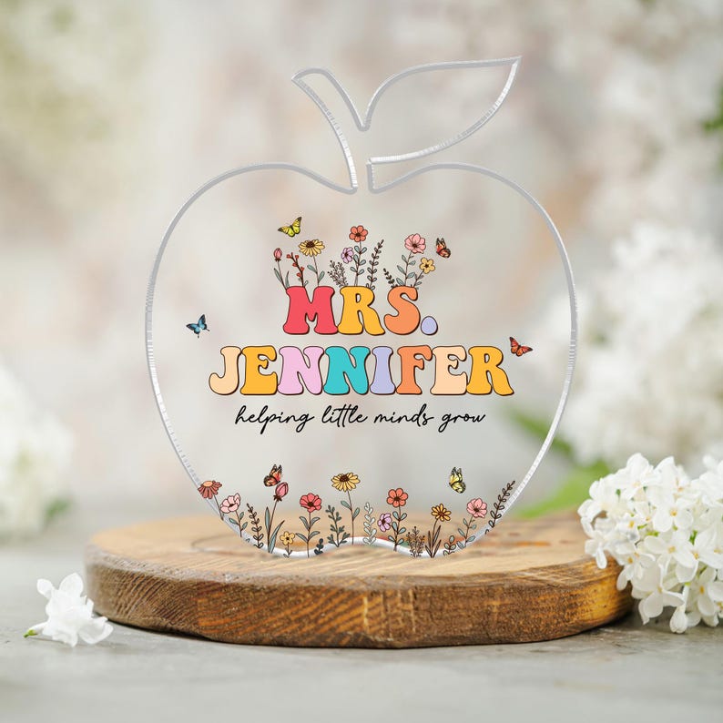Customized Teacher Acrylic Block Desk Sign, Teacher Desk Name Plate, Teacher Appreciation, Helping Little Minds Grow Acrylic Teacher Block