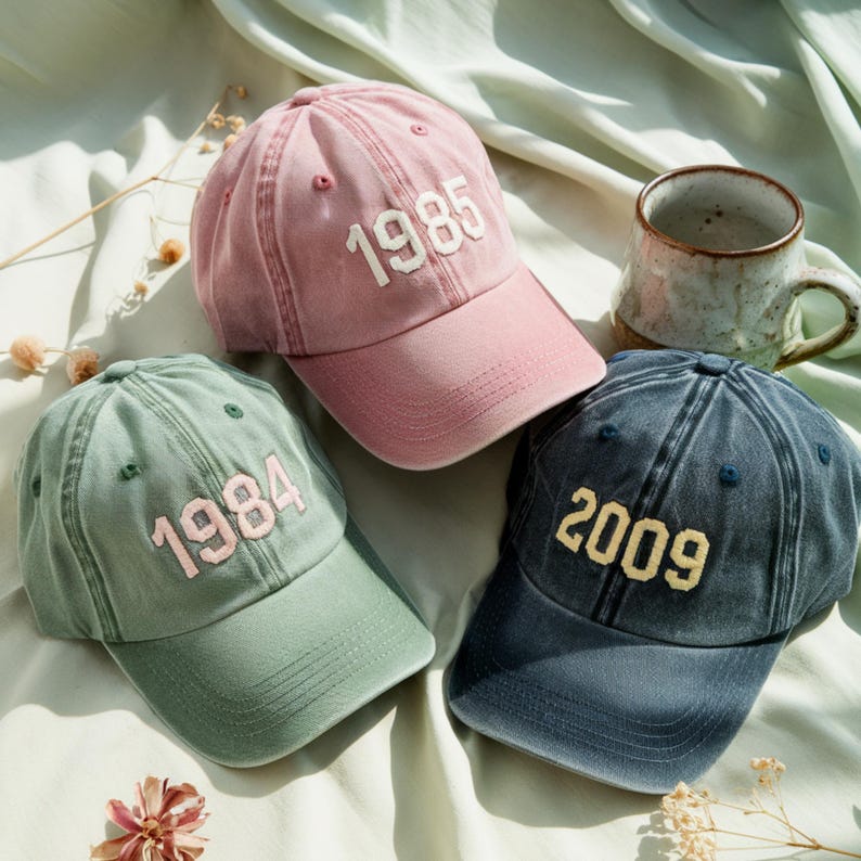 Custom Birth Year Cap, Embroidered Baseball Cap, Customized Birthday Gift, Personalized Gifts, Happy Birthday Six Panel Hat, Anniversary il_794xN.6814344530_83rc.jpg