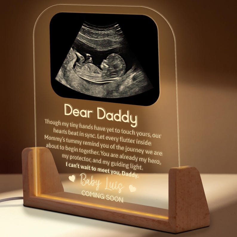 New Dad Gift, Dear Daddy Personalized Ultrasound Photo LED Acrylic Plaque, New Dad, First Fathers Day Gift, Custom Night Light for Dad