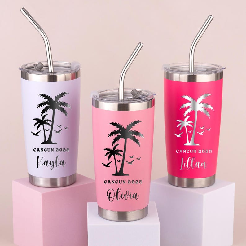 Custom 20oz Holiday Tumbler, Personalized Tumbler, Girls trip gifts, Travel Mug, Laser Engraved Cups, Stainless Steel Mug, Beach Tumbler