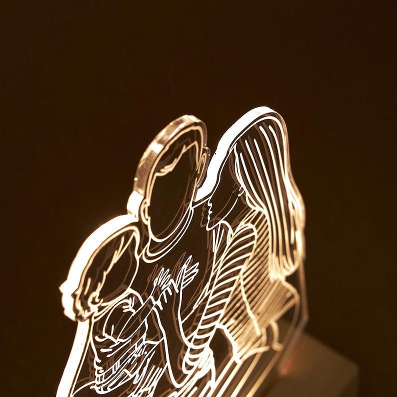 Custom 3D Photo Desk Lamp, Abstract Line Art Decor, Personalized Family Portrait, Durable Acrylic Night Light, Anniversary Gifts for Mom Dad