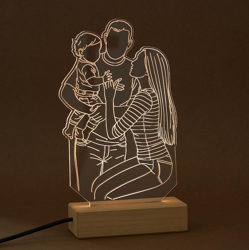 Custom 3D Photo Desk Lamp, Abstract Line Art Decor, Personalized Family Portrait, Durable Acrylic Night Light, Anniversary Gifts for Mom Dad