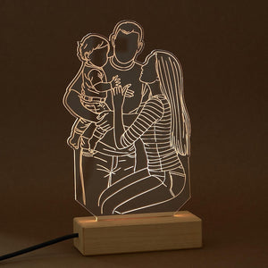 Custom 3D Photo Desk Lamp, Abstract Line Art Decor, Personalized Family Portrait, Durable Acrylic Night Light, Anniversary Gifts for Mom Dad