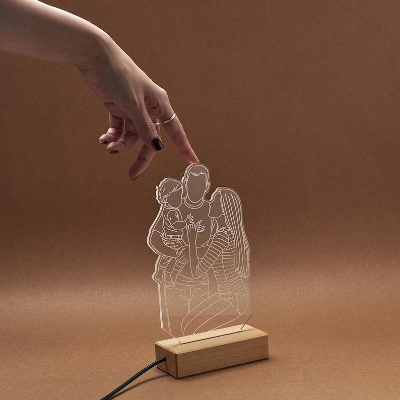 Custom 3D Photo Desk Lamp, Abstract Line Art Decor, Personalized Family Portrait, Durable Acrylic Night Light, Anniversary Gifts for Mom Dad