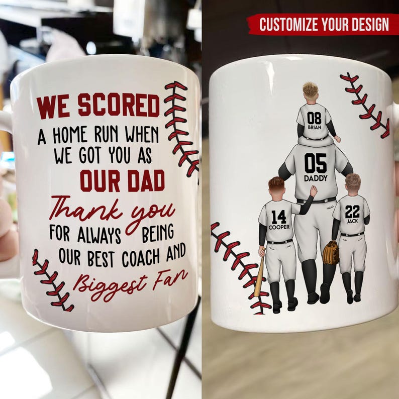 We Scored A Home Run, Personalized Mug for Daughter, Son, Father's Day Gift, Dad Gift, Baseball Dad Gift, Papa Gift, Gift From Daughter Son