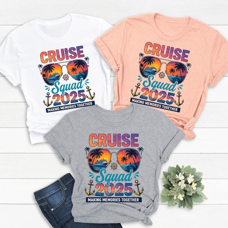 Personalize cruise Squad 2025 Shirt, Caribbean Cruise Matching Shirts, Family Cruise Crew Custom Name T-Shirts, Friends Cruise Shirts