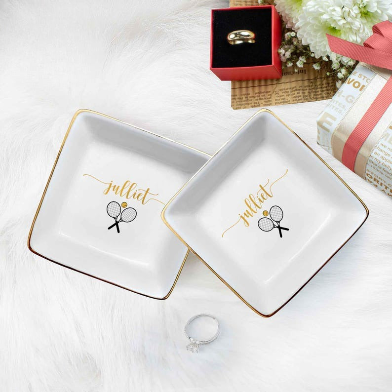 Custom Tennis Jewelry Dish, Tennis Trinket Dish, Tennis Coach Gifts, Tennis Jewelry Dish, Team Gifts for Girls, Senior Tennis Gifts