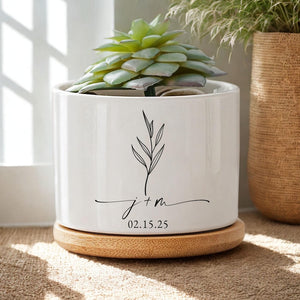 Personalized Engagement Ceramic Plant Pot, Custom Newly Engaged Plant Pot, Engagement Gifts, Wedding Gifts for Couple, Bridal Shower Gifts