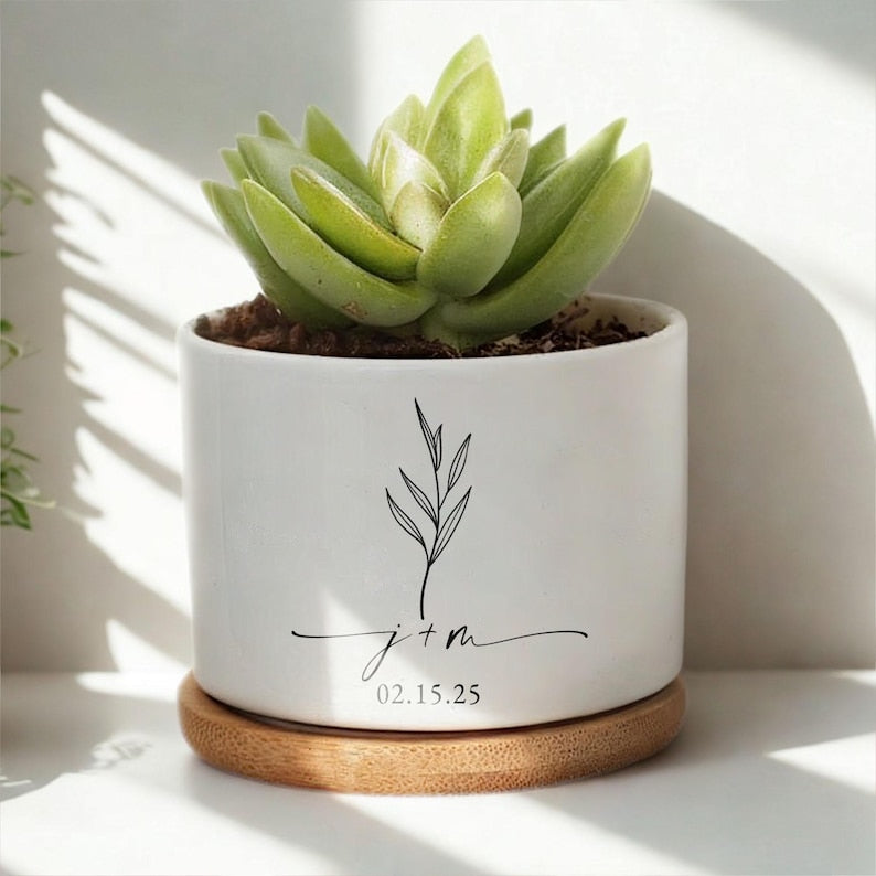 Personalized Engagement Ceramic Plant Pot, Custom Newly Engaged Plant Pot, Engagement Gifts, Wedding Gifts for Couple, Bridal Shower Gifts