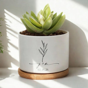 Personalized Engagement Ceramic Plant Pot, Custom Newly Engaged Plant Pot, Engagement Gifts, Wedding Gifts for Couple, Bridal Shower Gifts