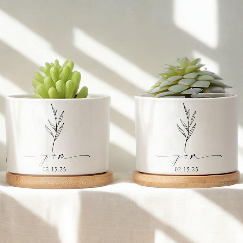 Personalized Engagement Ceramic Plant Pot, Custom Newly Engaged Plant Pot, Engagement Gifts, Wedding Gifts for Couple, Bridal Shower Gifts