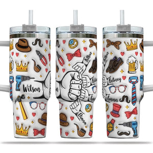 Custom Dad Fist Bump 3D 40oz Tumbler, Father Tumbler, Fathers Day Gift, Best Dad Ever, Fathers Day Coffee Travel Cup, Gift For Dad