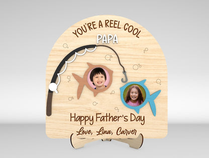 Personalized Fathers Day Fishing Photo Frame, Reel cool dad Photo Wood Sign, Fishing dad Gift