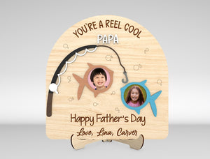 Personalized Fathers Day Fishing Photo Frame, Reel cool dad Photo Wood Sign, Fishing dad Gift