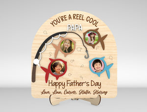 Personalized Fathers Day Fishing Photo Frame, Reel cool dad Photo Wood Sign, Fishing dad Gift