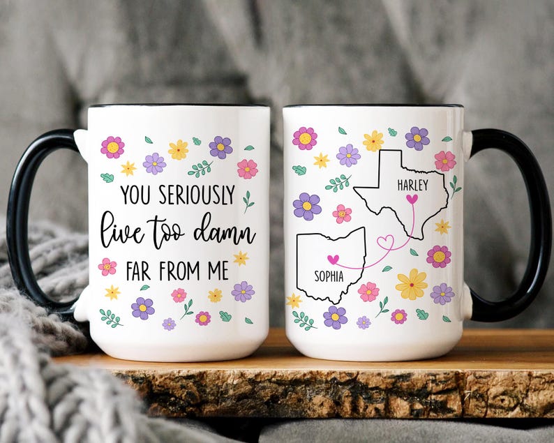 Long Distance Friend Mug, You Seriously Live Too Damn Far From Me, Custom State To State Mug, Best Friends Gifts, Birthday Gift, Bff Gift