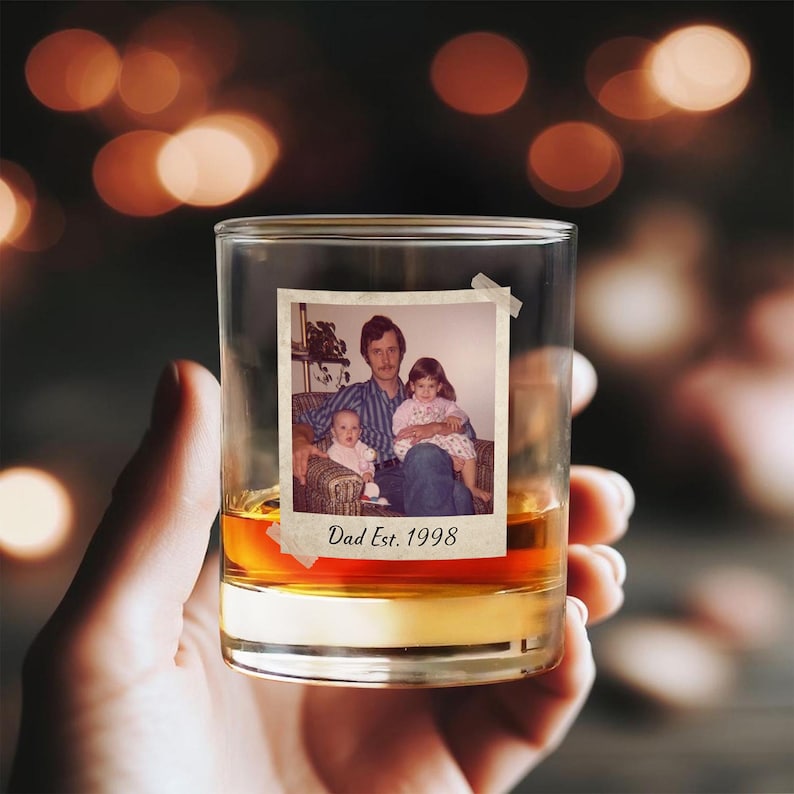 Custom Photo Dad Whiskey Glass, Fathers Day Gift, Gift for Dad, Grandpa Gift, Dad Birthday Gift, Custom Dad Est Whiskey Glass, Rocks Glass
