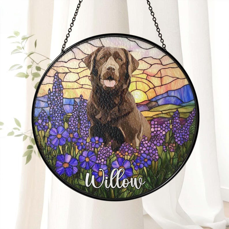 Custom Dog Suncatcher Stained Glass, Custom Pet Photo Suncatcher, Custom Pet Memorial Keepsake, Dog Cat Loss Gift, Pet Portrait From Photo