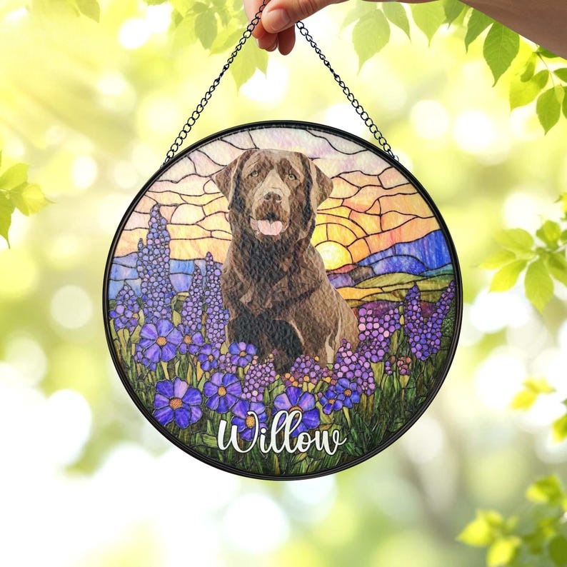 Custom Dog Suncatcher Stained Glass, Custom Pet Photo Suncatcher, Custom Pet Memorial Keepsake, Dog Cat Loss Gift, Pet Portrait From Photo