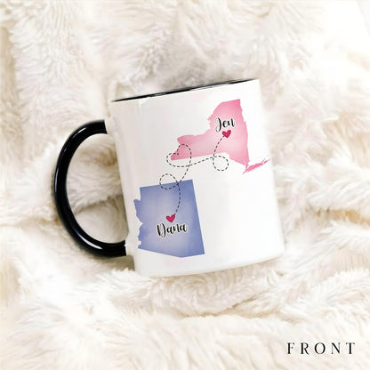 Custom Coffee Mug | Friendship Knows No Distance | Personalized Long Distance State To State Gift