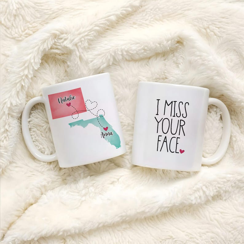 Custom Coffee Mug | I Miss Your Face | Personalized Long Distance State To State Gift Gift For Bestie Gift For Friend