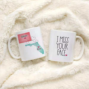 Custom Coffee Mug | I Miss Your Face | Personalized Long Distance State To State Gift Gift For Bestie Gift For Friend