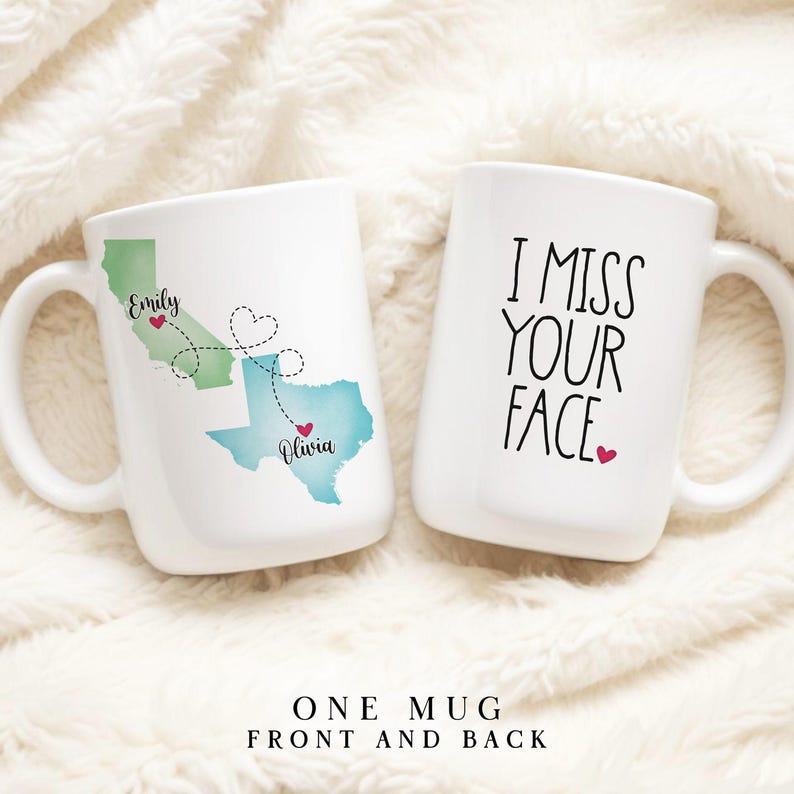 Custom Coffee Mug | I Miss Your Face | Personalized Long Distance State To State Gift Gift For Bestie Gift For Friend