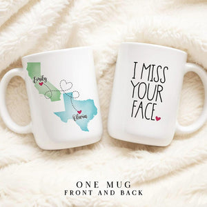 Custom Coffee Mug | I Miss Your Face | Personalized Long Distance State To State Gift Gift For Bestie Gift For Friend