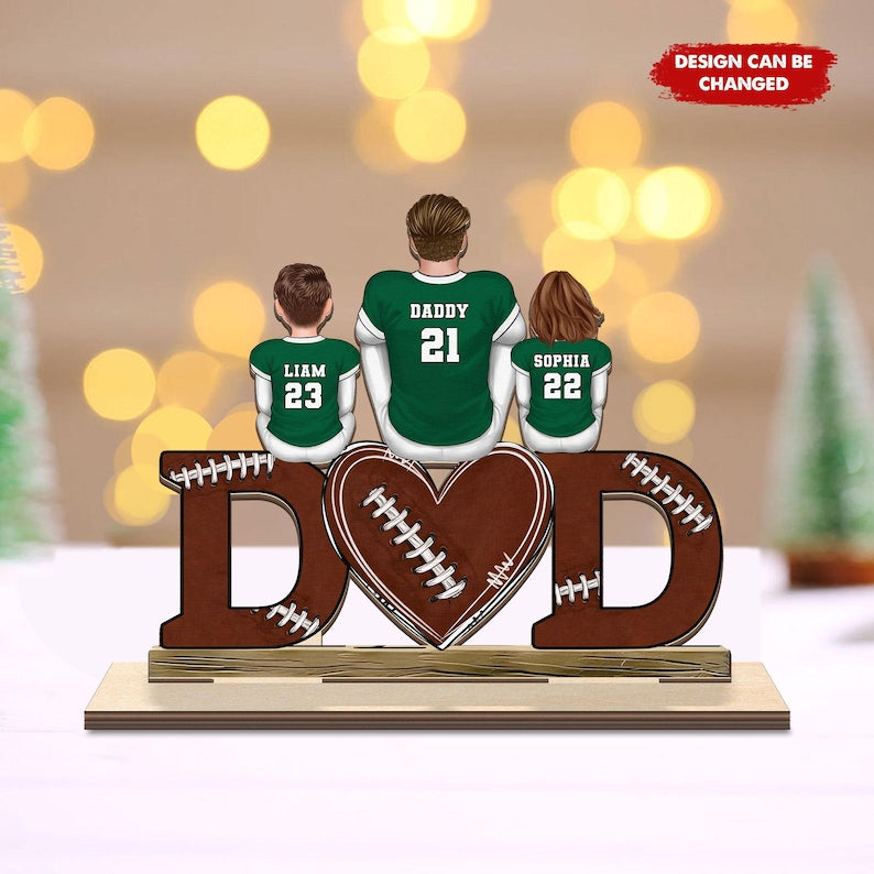 Custom Football Dad and Kids Wooden Plaque, Birthday, Father's Day Gift For American Football Dad Grandpa, Football Lover, Football Player