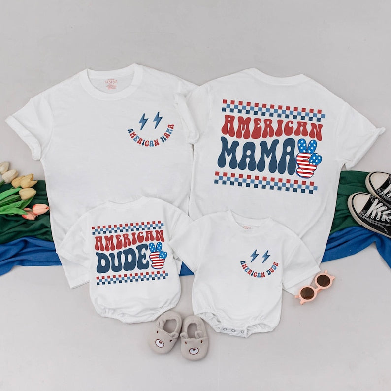 Personalized 4th of July Family Matching Shirts - Retro USA Patriotic Independence Day Clothes