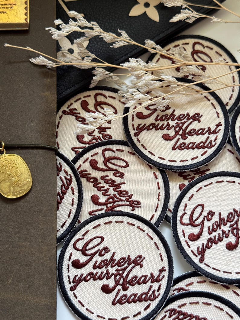 Stick On Travel Embroidered Patch | Where Your Heart Leads | Applique | Bag Deco | Red Traveler's Notebook Love and Trip Planner Accessory