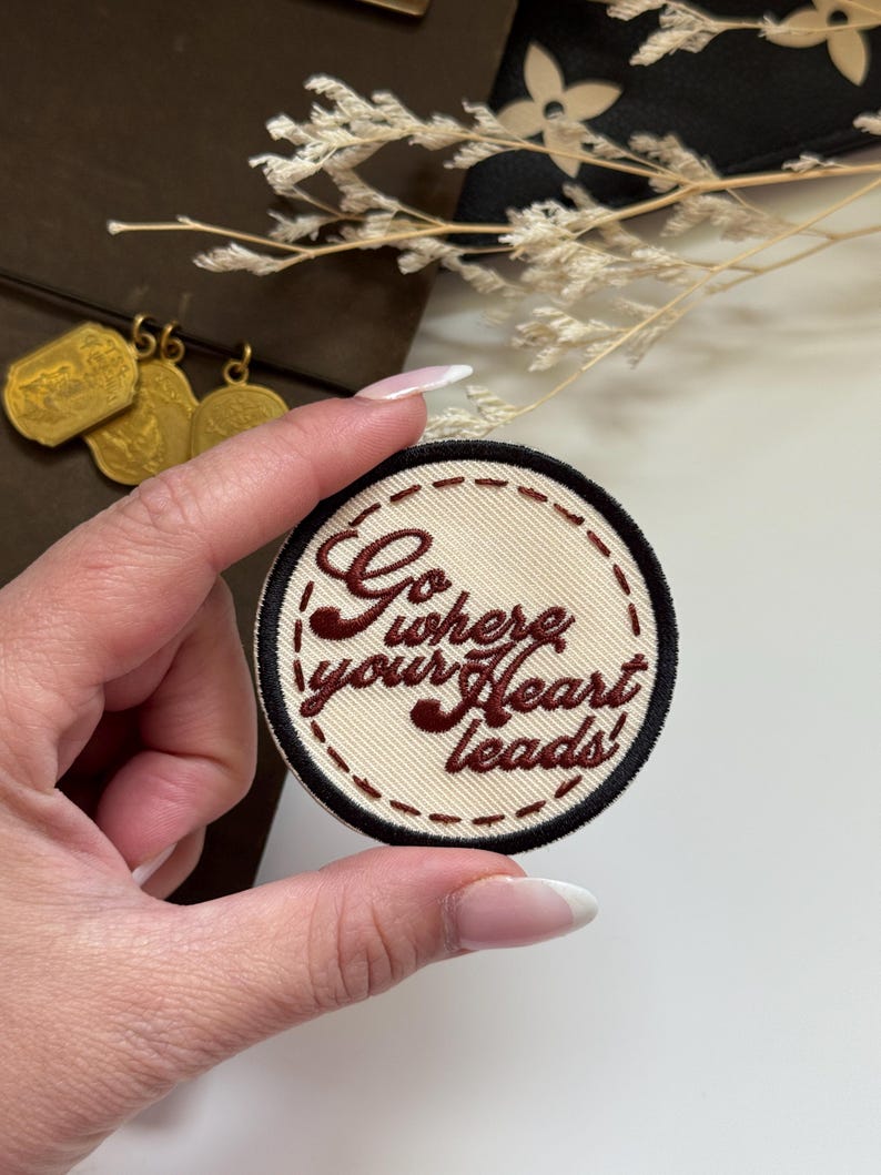 Stick On Travel Embroidered Patch | Where Your Heart Leads | Applique | Bag Deco | Red Traveler's Notebook Love and Trip Planner Accessory