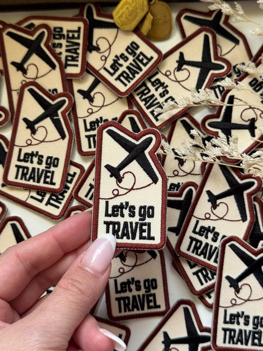 Stick On Travel Embroidered Patch | Let's Go Travel | Applique | Bag Deco | Red Traveler's Notebook Love and Trip Planner Accessory