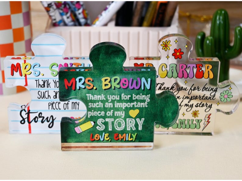 Personalized Teacher Appreciation Gift Puzzle Piece, Custom Acrylic Desk Decor for Classroom, End of Year Gift from Student, Thank you Gift