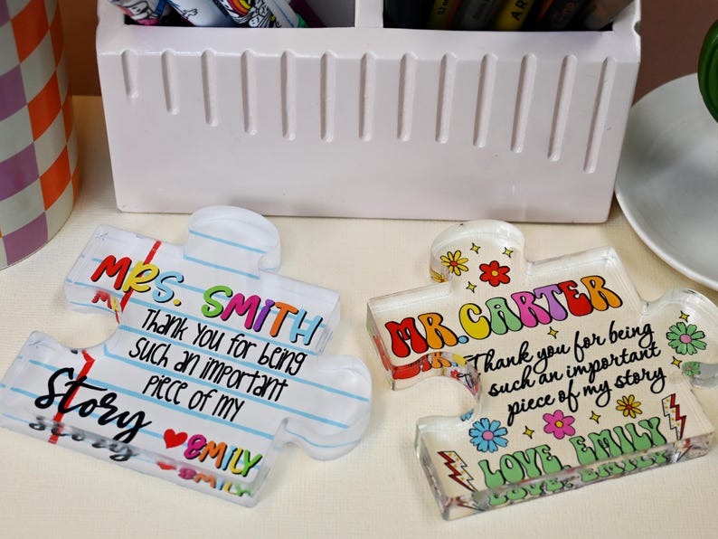 Personalized Teacher Appreciation Gift Puzzle Piece, Custom Acrylic Desk Decor for Classroom, End of Year Gift from Student, Thank you Gift