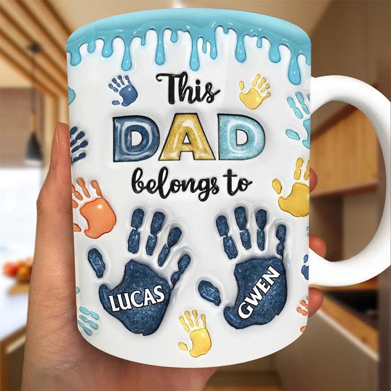 This Awesome Dad Grandpa Belongs To Mug, Personalized 3D Inflated Effect Coffee Cup, Custom Father's Day Gift From Kids Grandkids