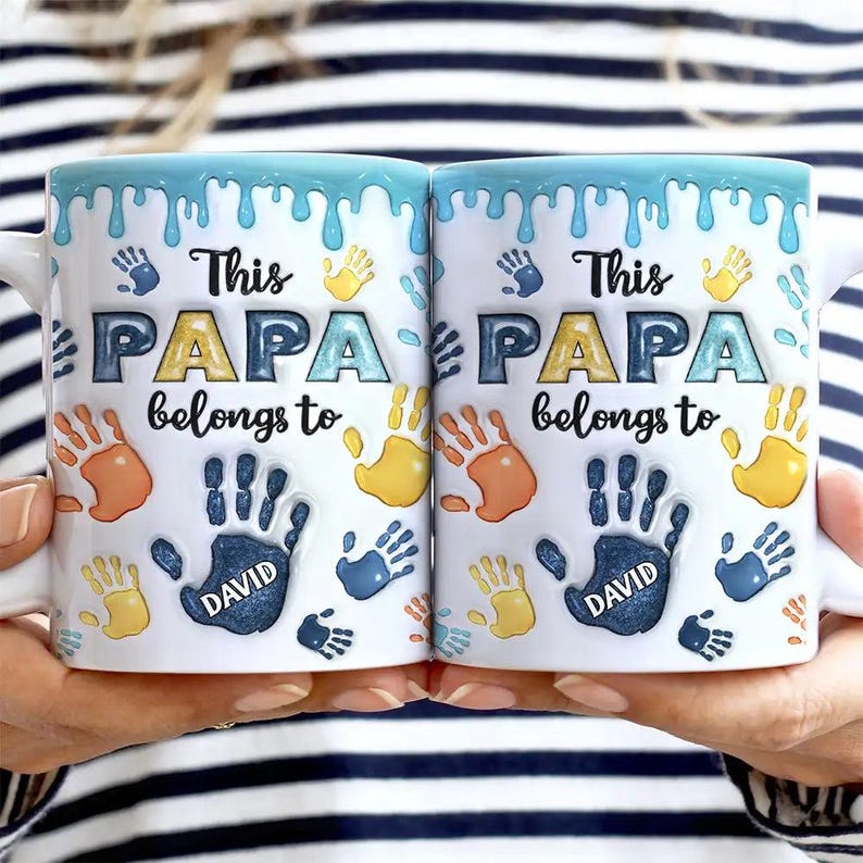 This Awesome Dad Grandpa Belongs To Mug, Personalized 3D Inflated Effect Coffee Cup, Custom Father's Day Gift From Kids Grandkids