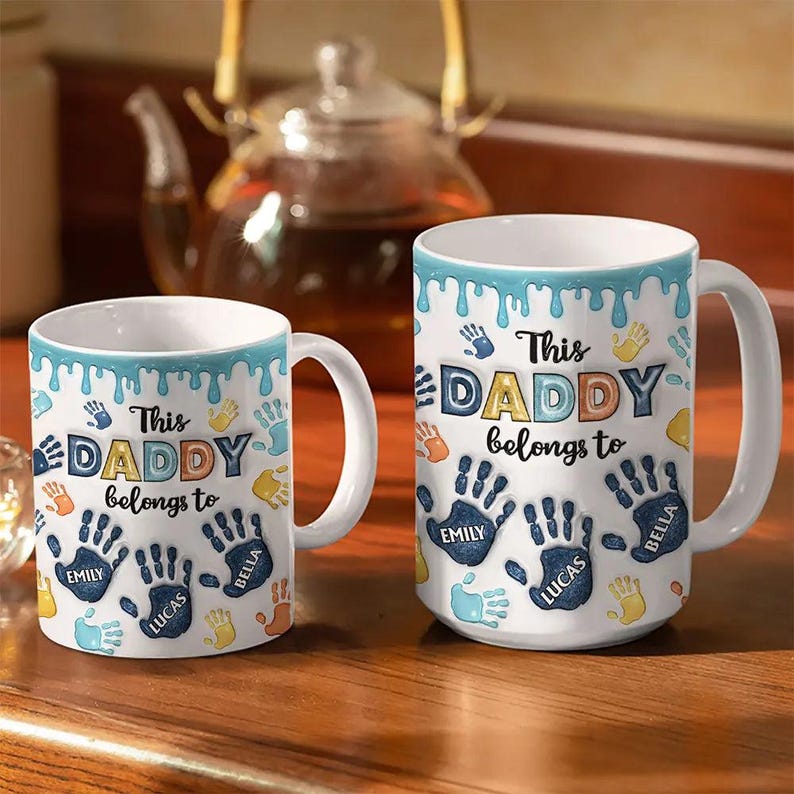 This Awesome Dad Grandpa Belongs To Mug, Personalized 3D Inflated Effect Coffee Cup, Custom Father's Day Gift From Kids Grandkids