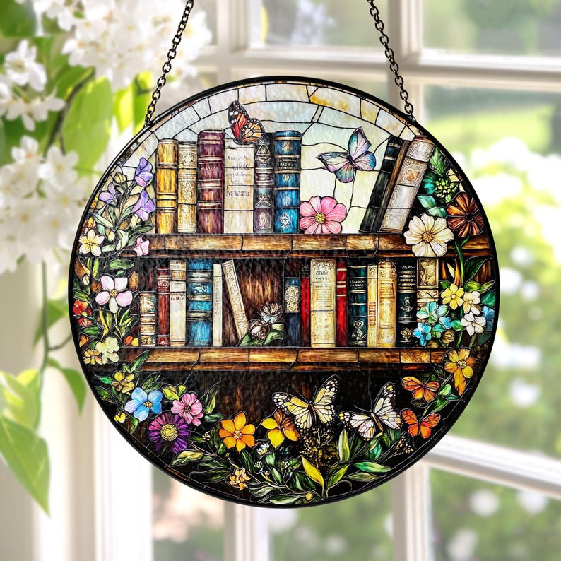Stained Glass Book Suncatcher Window Decor, Book Club Gift, Fantasy Book Lover Gift Glass Suncatcher, Book Reader Gift, Bookish Gift Art