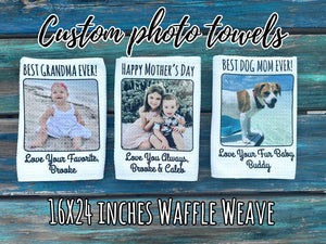 Custom Photo Kitchen Towel Personalized Tea Towel with Your Photo & Text Gift for Mom, Grandma, Nana Valentines or Mother s Day Gift